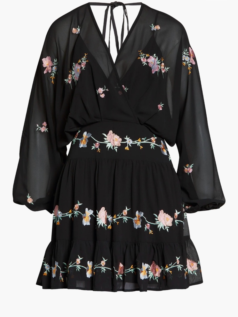 ASOS Design Black Floral Embroidered V-Neck Mini Dress
